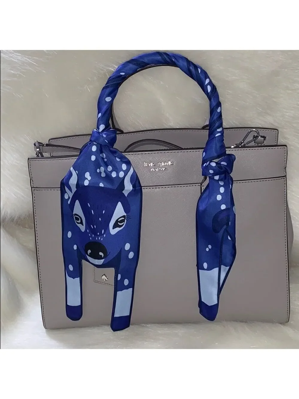 SPOTTED FAWN SCARF BANDEAU PURPLE BLUE HAIR BAG NECK TIE NOVELTY DEER SCARF 46”